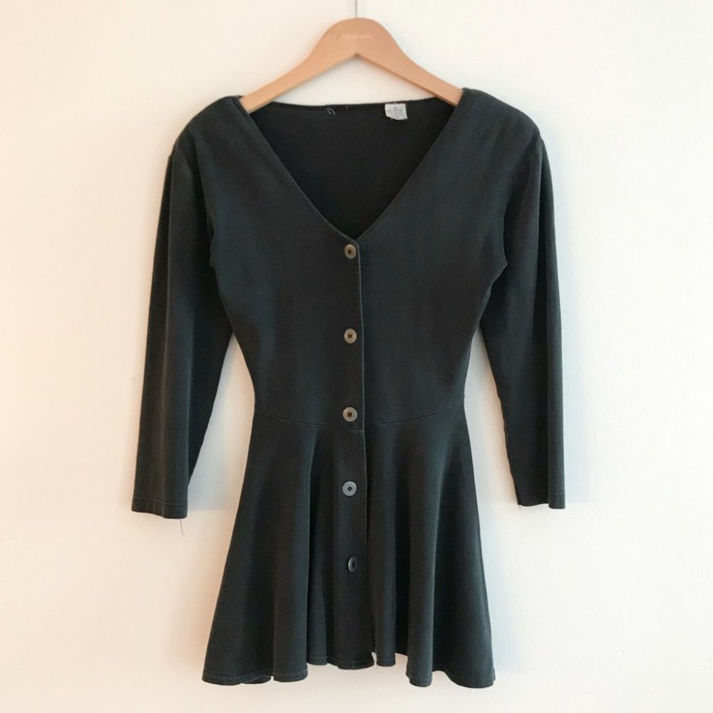 CONTEMPO CASUALS (NO TAG) DARK GREY DRESS / BLOUSE WITH PADDED SHOULDERS